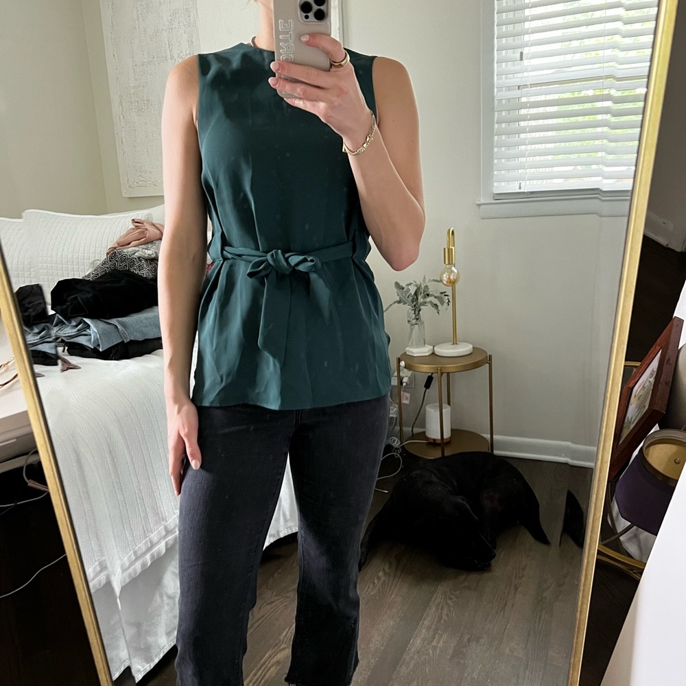 Teal green silk top